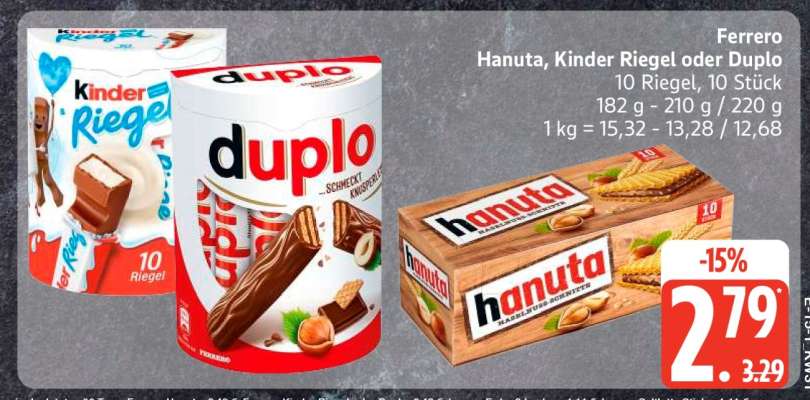 Ferrero Hanuta, Kinder Riegel oder Duplo