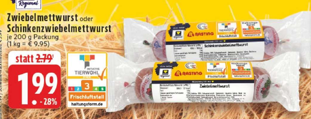 Zwiebelmettwurst oder Schinkenmettwurst
