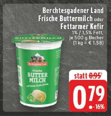 Berchtesgadener Land Frische Buttermilch oder Fettarmer Kefir