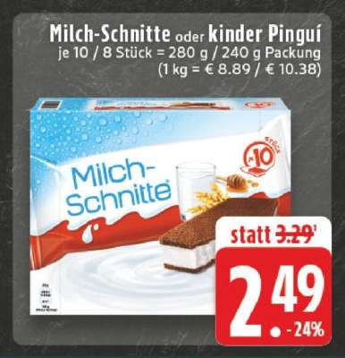 Milch-Schnitte oder Kinder Pingui