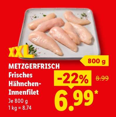 Metzgerfrisch Frisches Hähnchen-Innenfilet