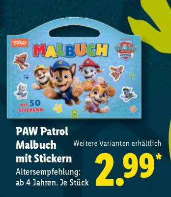 PAW Patrol Malbuch mit Stickern