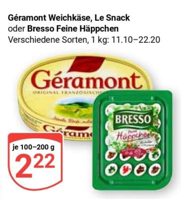 Géramont Weichkäse, Le Snack oder Bresso Feine Häppchen