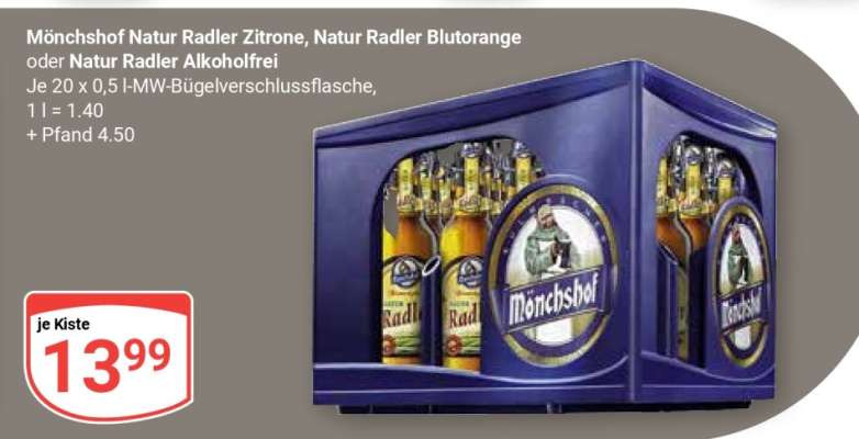 Mönchshof Natur Radler Zitrone, Natur Radler Blutorange oder Natur Radler Alkoholfrei