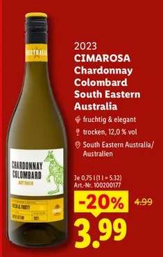 CIMAROSA Chardonnay Colombard South Eastern Australia