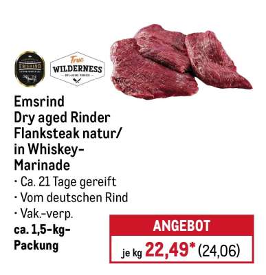 Emsrind Dry aged Rinder Flanksteak natur/in Whiskey-Marinade
