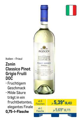 Zonin Classico Pinot Grigio Fruili DOC
