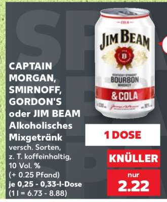 CAPTAIN MORGAN, SMIRNOFF, GORDON'S oder JIM BEAM Alkoholisches Mixgetränk