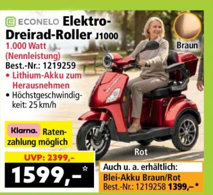 ECONELO Elektro-Dreirad-Roller J1000