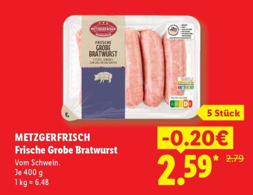 Metzgerfrisch Frische grobe Bratwurst