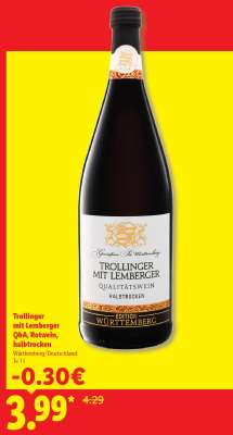 Trollinger mit Lemberger QbA, Rotwein, halbtrocken