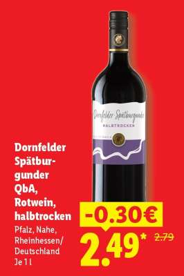 Dornfelder Spätburgunder QbA, Rotwein, halbtrocken