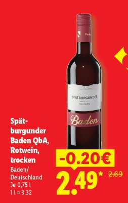 Spätburgunder Baden QbA, Rotwein, trocken