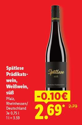 Spätlese Prädikatswein, Weißwein, süß