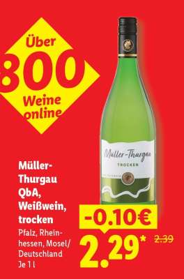 Müller-Thurgau QbA, Weißwein, trocken