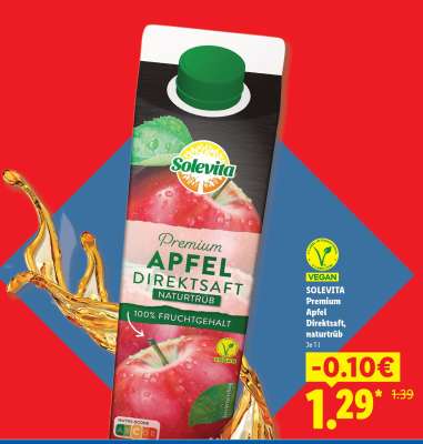Solevita Premium Apfel Direktsaft, naturtrüb