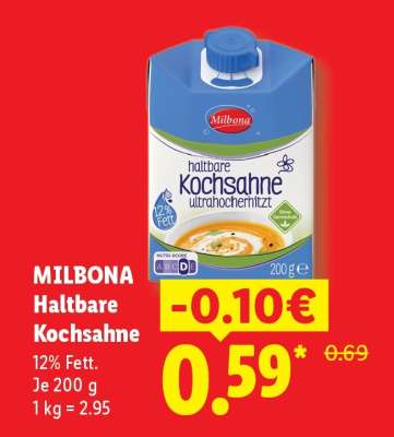 Milbona Haltbare Kochsahne
