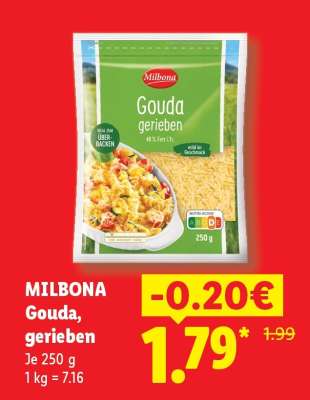 Milbona Gouda, gerieben