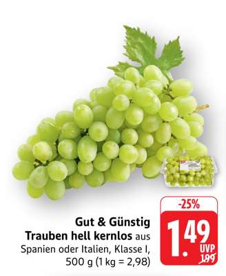 Gut & Günstig Trauben hell kernlos