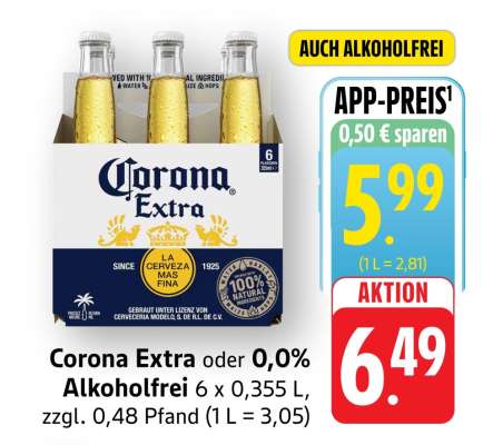 Corona Extra oder 0,0% Alkoholfrei 6 x 0,355 L