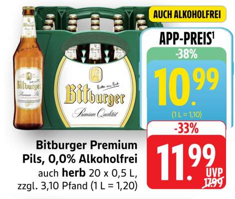 Bitburger Premium Pils, 0,0% Alkoholfrei
