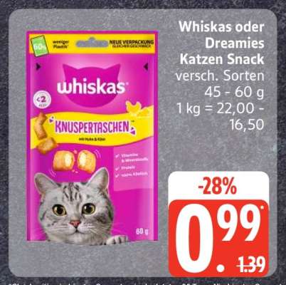 Whiskas oder Dreamies Katzen Snack