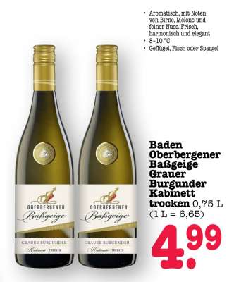 Baden Oberbergener Baßgeige Grauer Burgunder Kabinett trocken