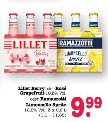 Lillet Berry oder Rosé Grapefruit oder Ramazzotti Limoncello Spritz