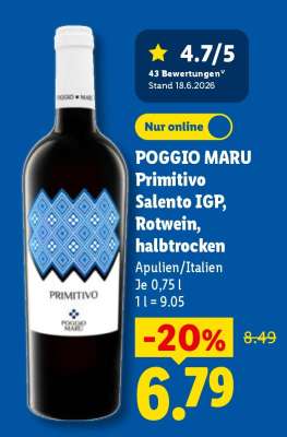 Poggio Maru Primitivo Salento IGP, Rotwein, halbtrocken