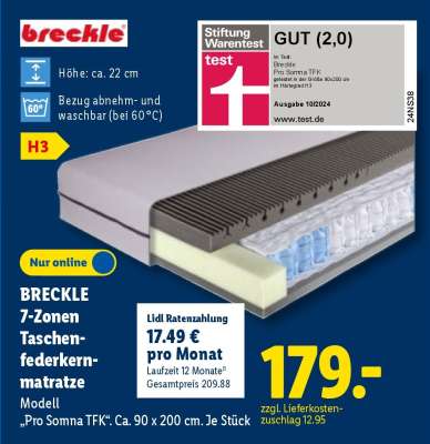 BRECKLE 7-Zonen Taschenfederkernmatratze