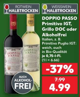 DOPPIO PASSO Primitivo IGT, Grillo DOC oder Alkoholfrei