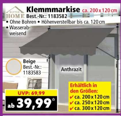 Klemmmarkise ca. 200 x 120 cm