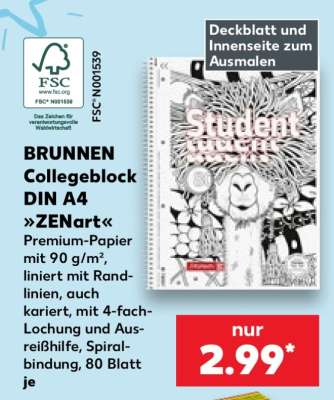 BRUNNEN Collegeblock DIN A4 »ZENart«