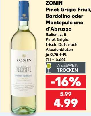 ZONIN Pinot Grigio Friuli, Bardolino oder Montepulciano d'Abruzzo