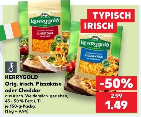 KERRYGOLD Orig. irisch. Pizzakäse oder Cheddar