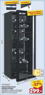 EXQUISIT Glastürkühlschrank GKS240-GT160C