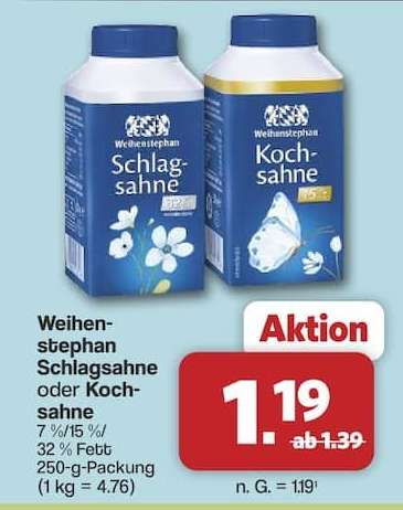 Weihenstephan Schlagsahne oder Kochsahne