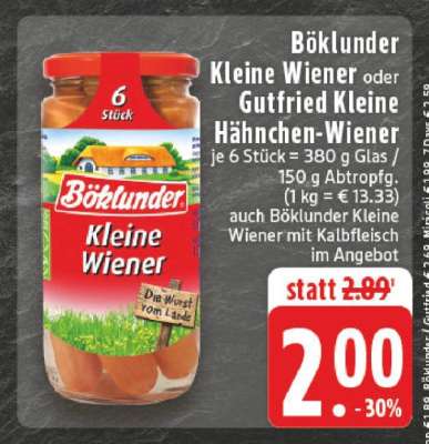 Böklunder Kleine Wiener oder Gutfried Kleine Hähnchen-Wiener