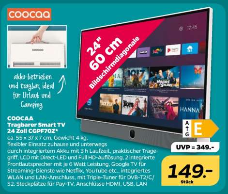 COOCAA Tragbarer Smart TV 24 Zoll CGPF70Z