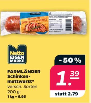FARMLÄNDER Schinkenmettwurst