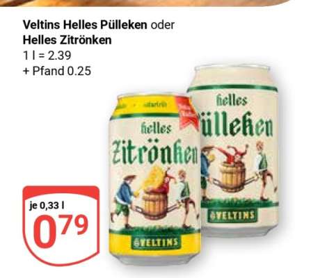 Veltins helles Pülleken oder helles Zitrönken