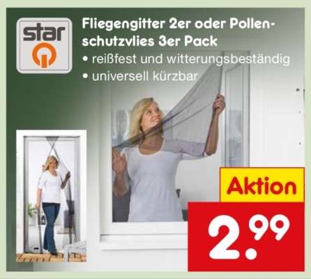 Fliegengitter 2er oder Pollenschutzvlies 3er Pack