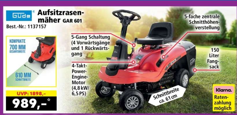 Aufsitzrasenmäher GAR 601