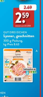 GUT DREI EICHEN Lyoner, geschnitten