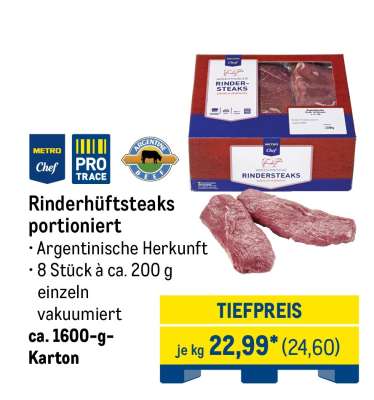 Rinderhüftsteaks portioniert