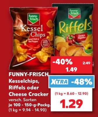 FUNNY-FRISCH Kesselchips, Riffels oder Cheese Cracker