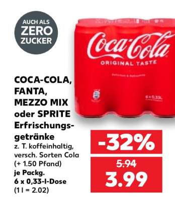 COCA-COLA, FANTA, MEZZO MIX oder SPRITE Erfrischungsgetränke