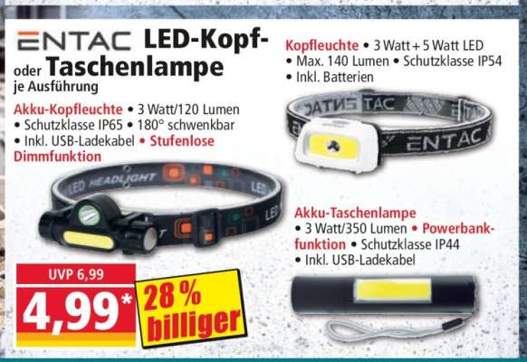 ENTAC LED-Kopf- oder Taschenlampe