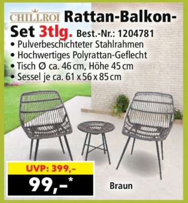 Rattan-Balkon-Set 3tlg.