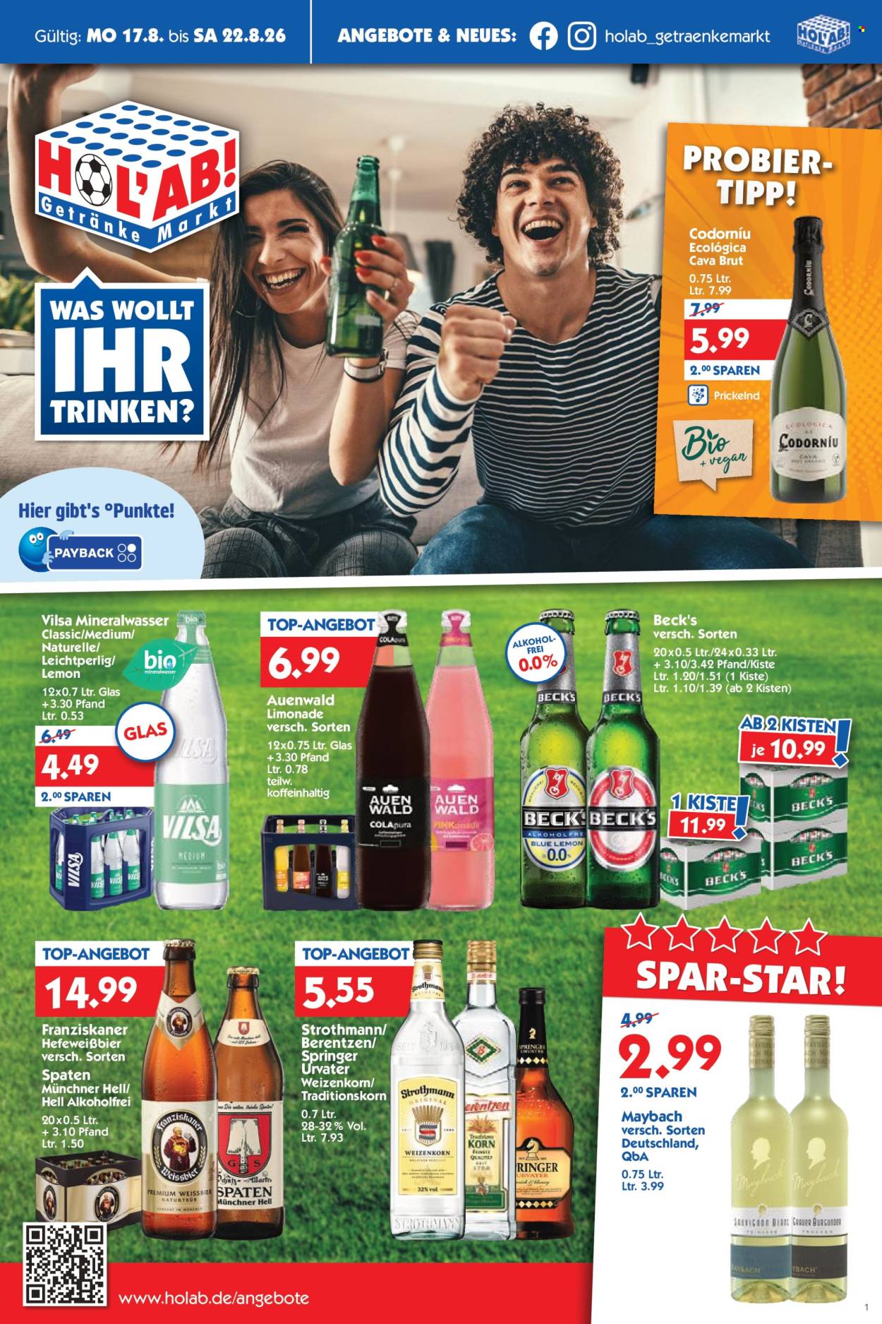 Hol'ab! Getränkemarkt Prospekte  - 17.08.2026 - 22.08.2026. Seite 1
